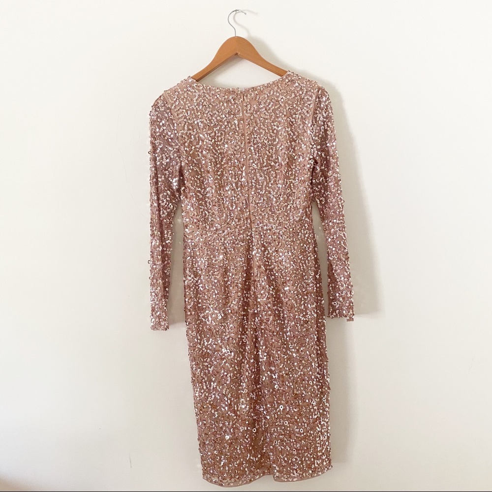 Adrianna Papell Gold Sequin V-Neck Sheath Dress - Picture 5 of 6